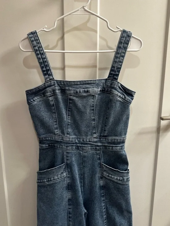 Forever 21 Light Blue Denim Wide-Leg Overalls - Picture 3 of 5